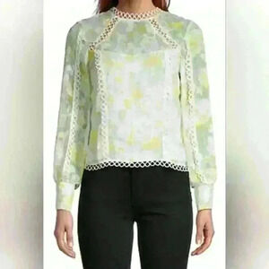 Lipsy London | Floral Illusion Crochet-Trim Top, Size 2